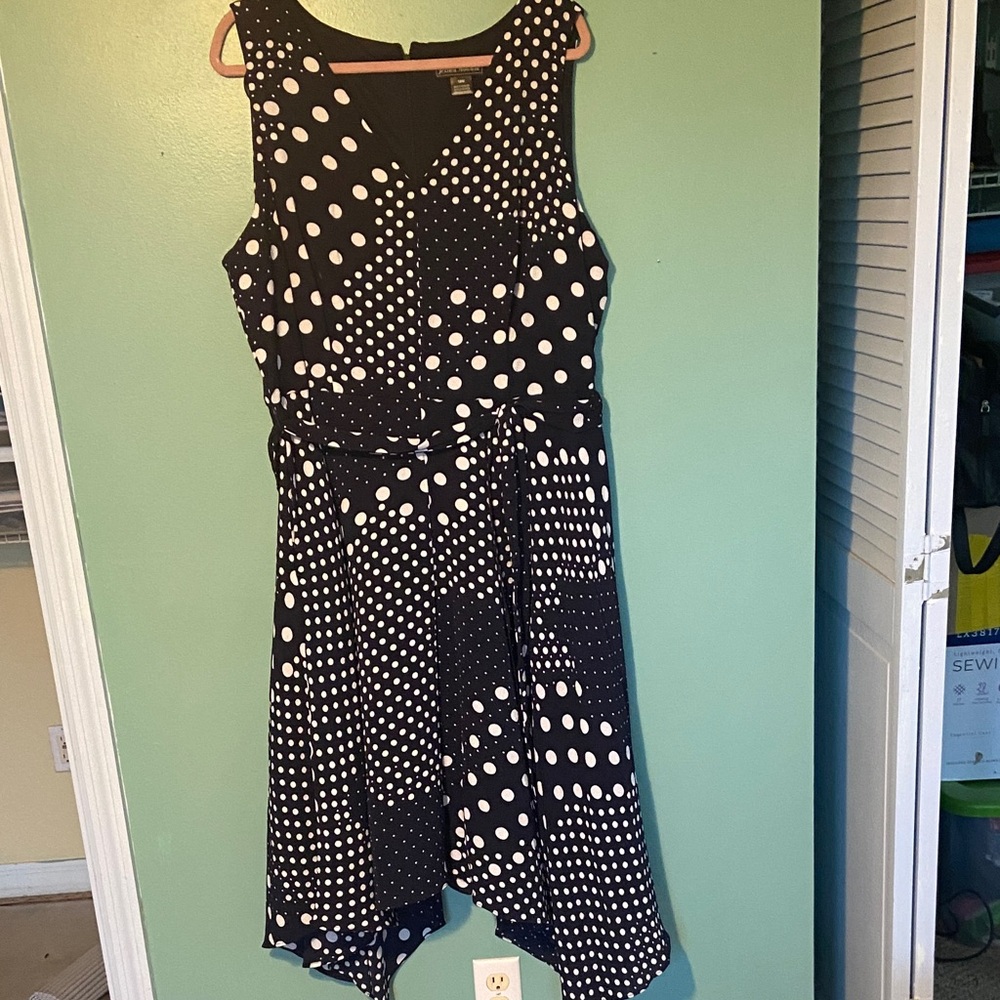 Jessica Howard Black and White Asymmetrical Polka Dot Dress